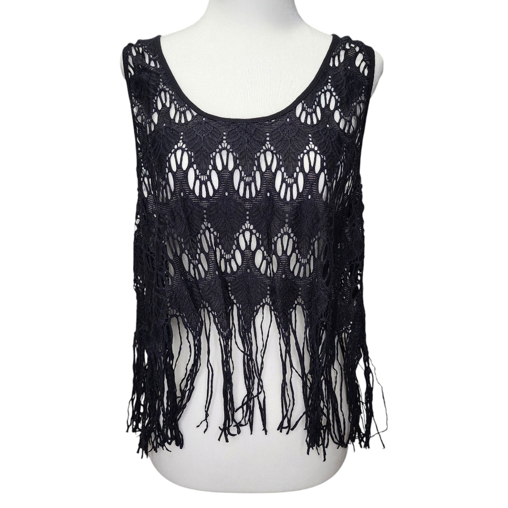Free People Black Crochet Fringe Tank Top